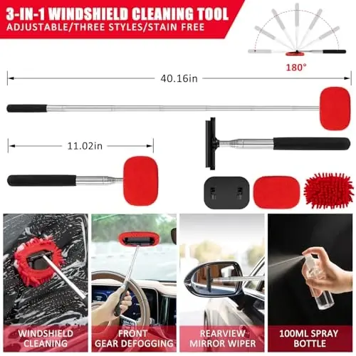 GPUSFAK 40Pcs Car Wash Cleaning Kit with Foam Gun Sprayer Detailing Brushes Wash Mop Windshield Cleaning Tool Tire Brush Towels Complete Interior Exterior Detailing Set for Car - 4