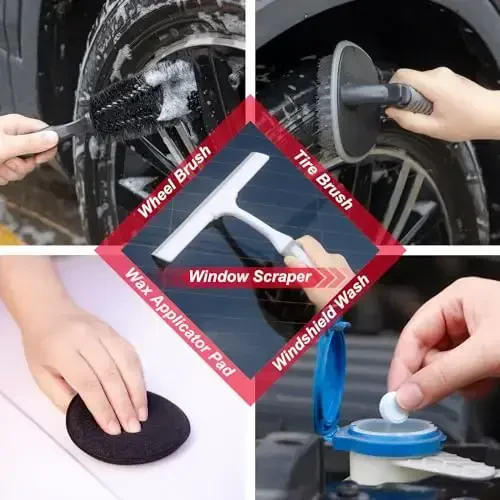 GPUSFAK 42Pcs Car Wash Cleaning Kit with Foam Gun Sprayer Detailing Brushes Car Vacuum Windshield Cleaning Tool Tire Brush Towels Complete Interior Exterior Detailing Set for Car - 6