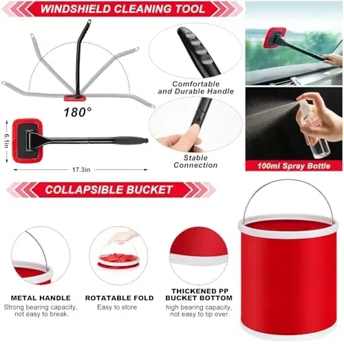 GPUSFAK 44Pcs Car Wash Cleaning Kit with Detailing Brushes Car Vacuum Drill Brush Set Collapsible Bucket Windshield Cleaning Tool Tire Brush Towels Complete Interior Exterior Detailing Set for Car - 5