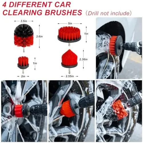 GPUSFAK 44Pcs Avtomobil yuvish tozalash to'plami, Avtomobil changyutgich matkap cho'tkasi to'plami, Yig'iladigan chelak, Oyna tozalash vositasi, G'ildirak cho'tkasi Sochiqlar Avtomobil uchun ichki tashqi detallarni to'ldirish to'plami - 3