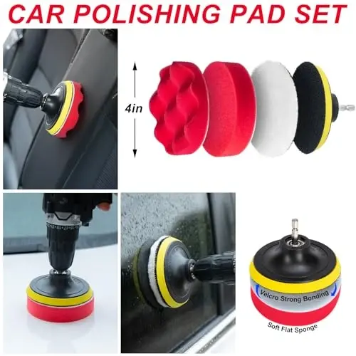 GPUSFAK 44Pcs Avtomobil yuvish tozalash to'plami, Avtomobil changyutgich matkap cho'tkasi to'plami, Yig'iladigan chelak, Oyna tozalash vositasi, G'ildirak cho'tkasi Sochiqlar Avtomobil uchun ichki tashqi detallarni to'ldirish to'plami - 4