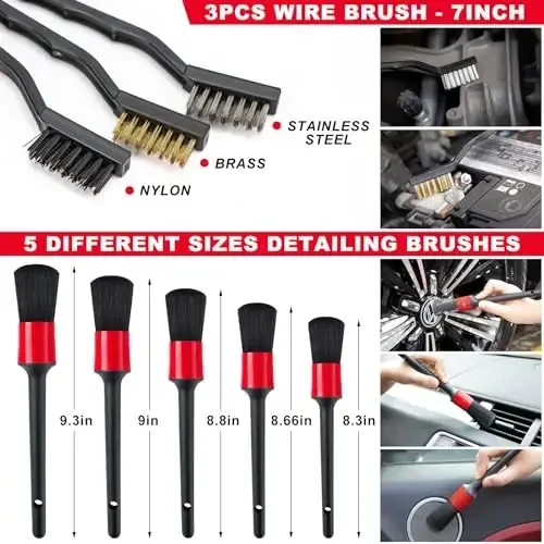 GPUSFAK 44Pcs Car Wash Cleaning Kit with Detailing Brushes Car Vacuum Drill Brush Set Collapsible Bucket Windshield Cleaning Tool Tire Brush Towels Complete Interior Exterior Detailing Set for Car - 6