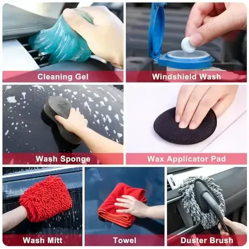 GPUSFAK 46Pcs Car Wash Cleaning Kit with Foam Gun Sprayer Detailing Brushes Car Vacuum Collapsible Bucket Windshield Cleaning Tool Tire Brush Towels Complete Interior Exterior Detailing Set for Car - 7