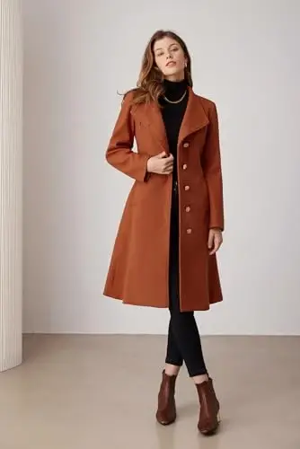 GRACE KARIN Womens Winter Coat 2024 Fall Casual Notch Lapel Single Breasted Belted Midi Peacoat with Pockets - 3