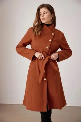 GRACE KARIN Womens Winter Coat 2024 Fall Casual Notch Lapel Single Breasted Belted Midi Peacoat with Pockets - 4