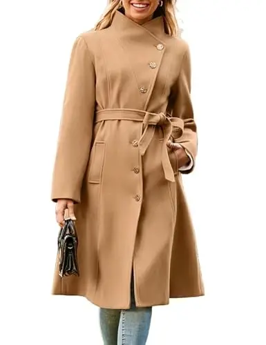 GRACE KARIN Womens Winter Coat 2024 Fall Casual Notch Lapel Single Breasted Belted Midi Peacoat with Pockets - 1