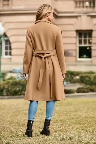 GRACE KARIN Womens Winter Coat 2024 Fall Casual Notch Lapel Single Breasted Belted Midi Peacoat with Pockets - 3