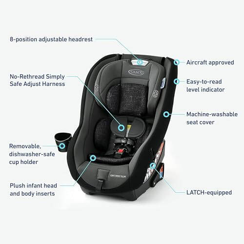 Graco Contender Slim Convertible Car Seat, West Point, Space-Saving Design, Lightweight and Compact - 6