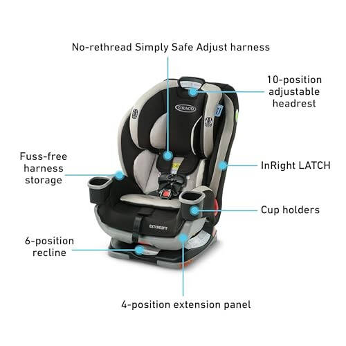 Graco Extend2Fit 3-in-1 Car Seat, Grey Booster Car Seat Convertible - 4