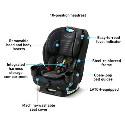 Graco TriRide 3-in-1 Yotqiziladigan Avtomobil Kreslosi, Clybourne - Orqa va Oldinga Qarab O'tirishga Mo'ljallangan Avtomobil Kreslosi, Yuqori Orqa Takviye, Sozlanadigan Boshi - 11