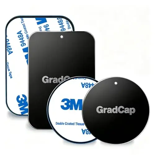 GradCap Metal Plate for Magnetic Phone Mount - 4 Packs Universal Ultra Thin Black Metal Disc w/Strong 3M Adhesive Sticker - Replacement Accessory Kit - 2 Rectangle (1.75