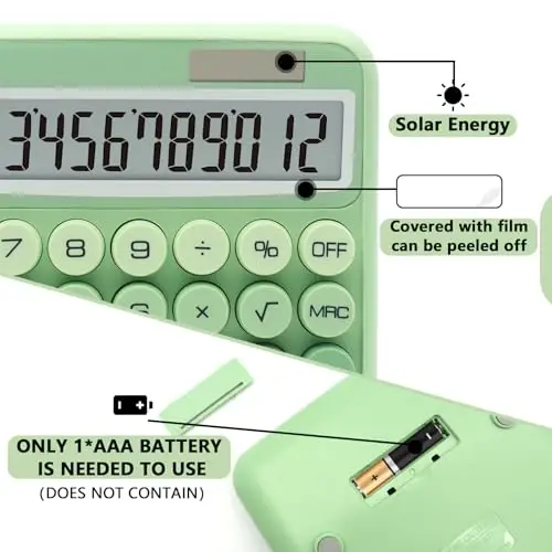 Gradient Green Calculator, UPIHO Standard Calculator 12 Digit with Large LCD Display and Big Buttons, Green Office Supplies for Women, Cute Desk Accessories for Office, School, Home, Business - 3