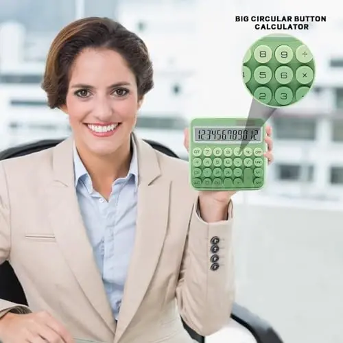 Gradient Green Calculator, UPIHO Standard Calculator 12 Digit with Large LCD Display and Big Buttons, Green Office Supplies for Women, Cute Desk Accessories for Office, School, Home, Business - 4