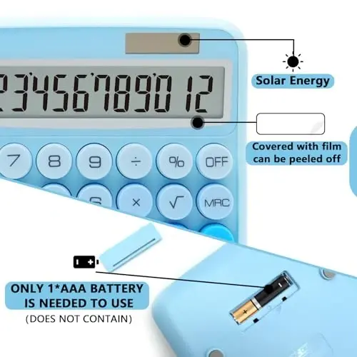 Gradient ko'k kalkulyator, UPIHO standart kalkulyatori 12 xonali katta LCD displey va katta tugmalar, ayollar stoli uchun ko'k ofis aksessuarlari, ofis, maktab, uy, biznes uchun - 3