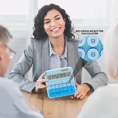 Gradient ko'k kalkulyator, UPIHO standart kalkulyatori 12 xonali katta LCD displey va katta tugmalar, ayollar stoli uchun ko'k ofis aksessuarlari, ofis, maktab, uy, biznes uchun - 4