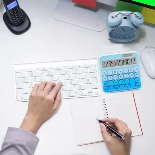 Gradient ko'k kalkulyator, UPIHO standart kalkulyatori 12 xonali katta LCD displey va katta tugmalar, ayollar stoli uchun ko'k ofis aksessuarlari, ofis, maktab, uy, biznes uchun - 6