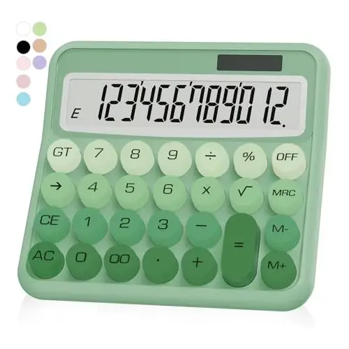 Gradient Yashil Kalkulyator, UPIHO Standart Kalkulyator 12 Xonali Katta LCD Displey va Katta Tugmalar bilan, Ayollar uchun Yashil Ofis Jihozlari, Ofis, Maktab, Uy, Biznes uchun Chiroyli Stol Aksessuarlari - UPIHO