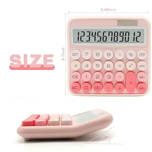 Градиентный розовый калькулятор, стандартный 12-разрядный калькулятор UPIHO с большим ЖК-дисплеем и большими кнопками, розовые канцелярские товары для женщин, милые настольные аксессуары для офиса, школы, дома, бизнеса - 2