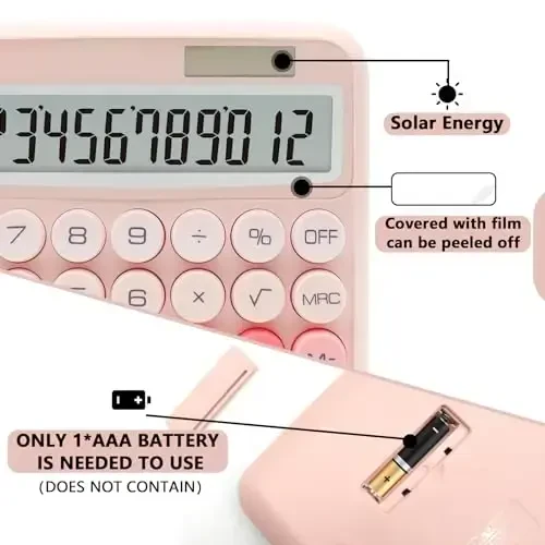 Градиентный розовый калькулятор, стандартный 12-разрядный калькулятор UPIHO с большим ЖК-дисплеем и большими кнопками, розовые канцелярские товары для женщин, милые настольные аксессуары для офиса, школы, дома, бизнеса - 3