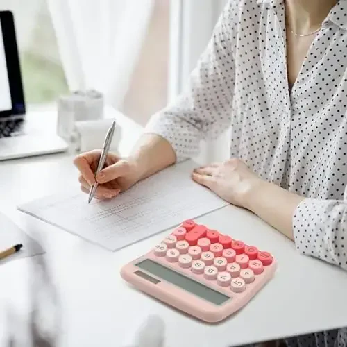 Градиентный розовый калькулятор, стандартный 12-разрядный калькулятор UPIHO с большим ЖК-дисплеем и большими кнопками, розовые канцелярские товары для женщин, милые настольные аксессуары для офиса, школы, дома, бизнеса - 5