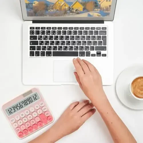 Градиентный розовый калькулятор, стандартный 12-разрядный калькулятор UPIHO с большим ЖК-дисплеем и большими кнопками, розовые канцелярские товары для женщин, милые настольные аксессуары для офиса, школы, дома, бизнеса - 6