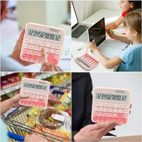 Градиентный розовый калькулятор, стандартный 12-разрядный калькулятор UPIHO с большим ЖК-дисплеем и большими кнопками, розовые канцелярские товары для женщин, милые настольные аксессуары для офиса, школы, дома, бизнеса - 7