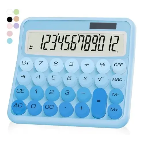 Gradient Blue Calculator, UPIHO Standard Calculator 12 Digit with Large LCD Display and Big Buttons,Blue Office Accessories for Women Desk, for Office,School, Home,Business - UPIHO