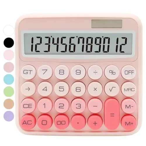 Gradient Pink Calculator, UPIHO Standard Calculator 12 Digit with Large LCD Display and Big Buttons, Pink Office Supplies for Women, Cute Desk Accessories for Office,School, Home, Business 