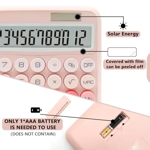 Gradient Pink Calculator, UPIHO Standard Calculator 12 Digit with Large LCD Display and Big Buttons, Pink Office Supplies for Women, Cute Desk Accessories for Office,School, Home, Business - 3