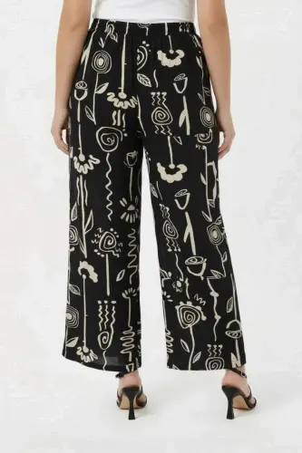 Grafik Desenli Kadın Büyük Beden Pantolon Siyah - 5