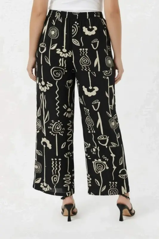 Grafik Desenli Kadın Büyük Beden Pantolon Siyah - 5