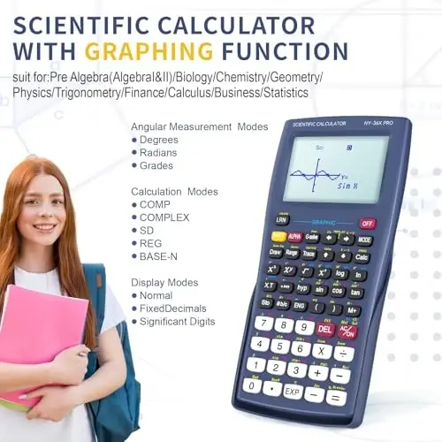 Scientific Calculators with Graphing Function, NEWYES 36X Pro Graphic Science Calculator 360 Functions for Middle and High School Supplies (Blue) - NEWYES (1)