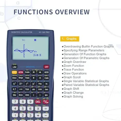 Scientific Calculator with Graphing Function, NEWYES 36X Pro Graphic Science Calculator for Middle and High School Supplies (Blue) - 5