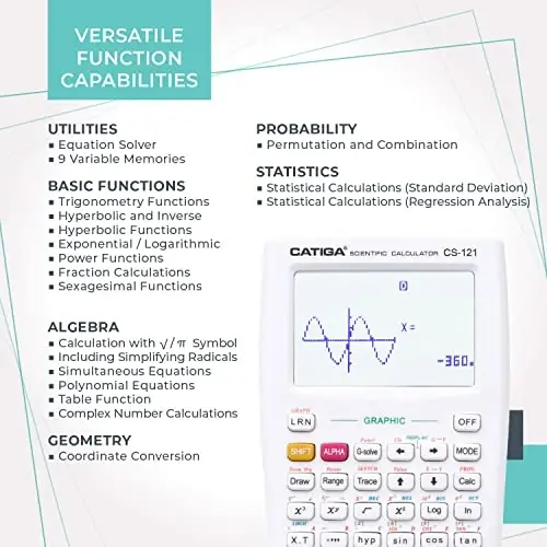 CATIGA Scientific Calculators with Graphic Functions, Graphing Calculators with Multiple Modes, Scientific Calculators for Students, High School or College Courses, Calculadora Cientifica, CS-121 - 4