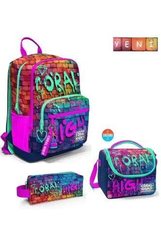 Grafit naqshli 3 talik SET Maktab ryukzagi - aralash g'isht - 1