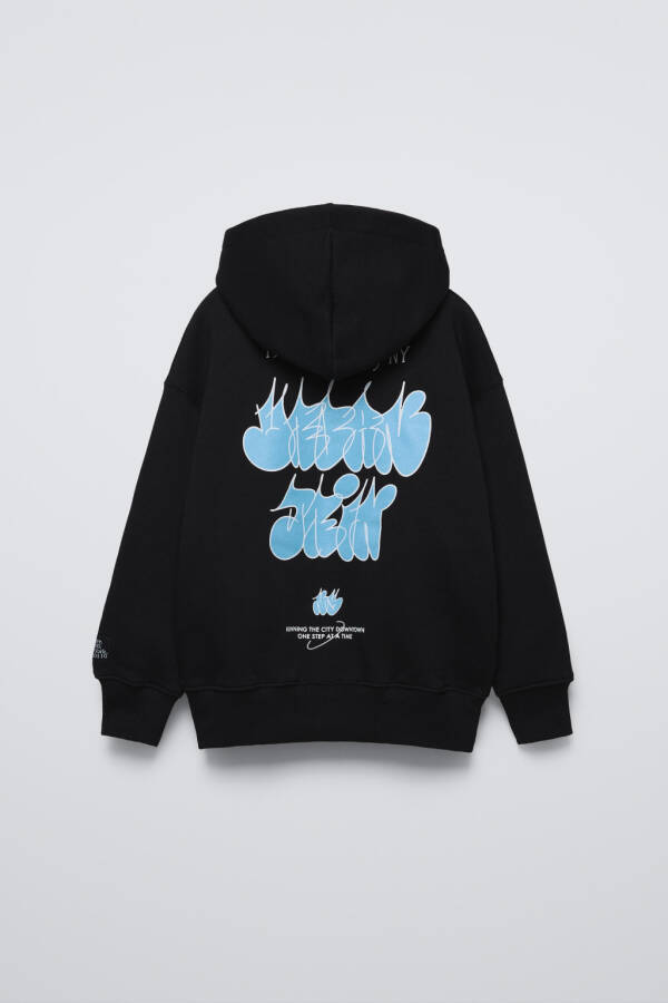 GRAFİTİ BASKILI KAPÜŞONLU SWEATSHIRT-Siyah - 4