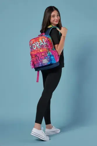 Grafiti naqshli 3'li SET maktab ryukzaki - aralash g'isht - CORAL HIGH (1)