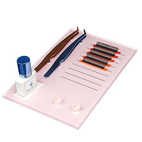 Grafting False Eyelash Acrylic Extension Pallet, Eyelash Extension Glue Tweezers Plate Pad Makeup Palette Individual Training Tools (Pink (7.87x5.12in)) - GRAFTING