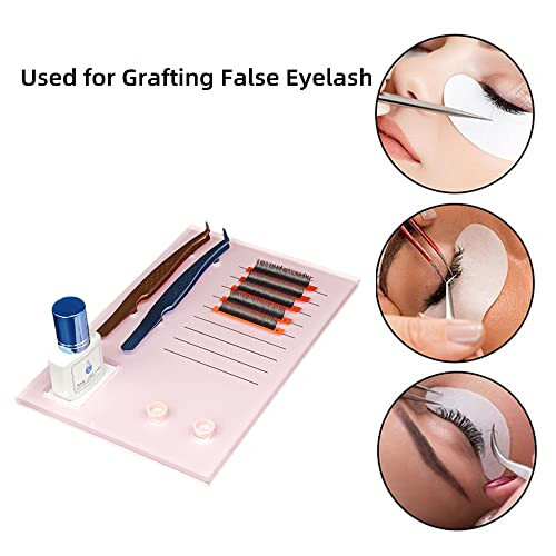Grafting False Eyelash Acrylic Extension Pallet, Eyelash Extension Glue Tweezers Plate Pad Makeup Palette Individual Training Tools (Pink (7.87x5.12in)) - GRAFTING (1)