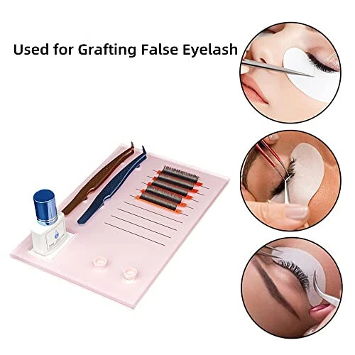 Grafting False Eyelash Acrylic Extension Pallet, Eyelash Extension Glue Tweezers Plate Pad Makeup Palette Individual Training Tools (Pink (7.87x5.12in)) - LIXIMMAZN (1)