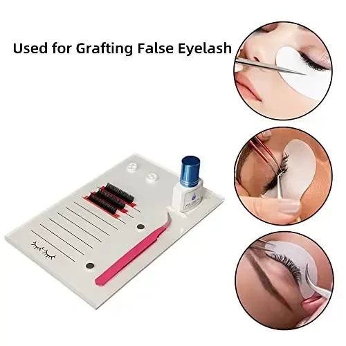 Grafting False Eyelash Acrylic Extension Pallet, Eyelash Extension Glue Tweezers Plate Pad Makeup Palette Individual Training Tools (White (7.87x5.12in)) - 2