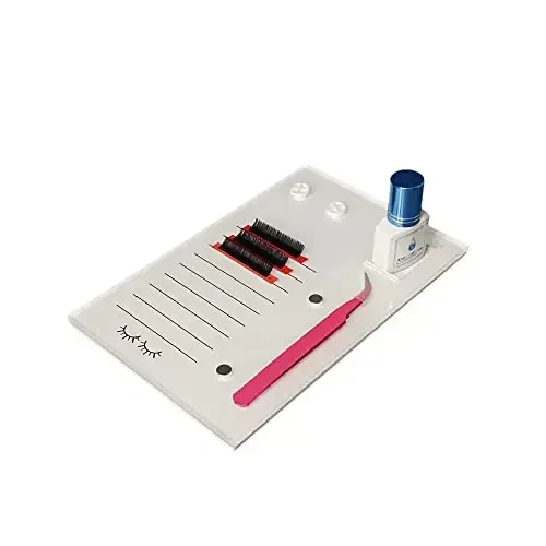 Grafting False Eyelash Acrylic Extension Pallet, Eyelash Extension Glue Tweezers Plate Pad Makeup Palette Individual Training Tools (White (7.87x5.12in)) - 4