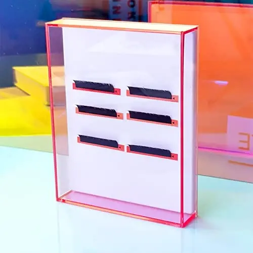 Grafting False Eyelash Acrylic Extension Pallet Organizer, Eyelash Extension Glue Tweezers Plate Makeup Palette, Dustproof Storage Box Display Training Tools Salon (Transparent Pink L) 