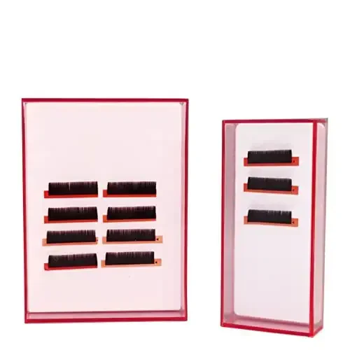 Grafting False Eyelash Acrylic Extension Pallet Organizer, Eyelash Extension Glue Tweezers Plate Makeup Palette, Dustproof Storage Box Display Training Tools Salon (Transparent Pink L) - 4