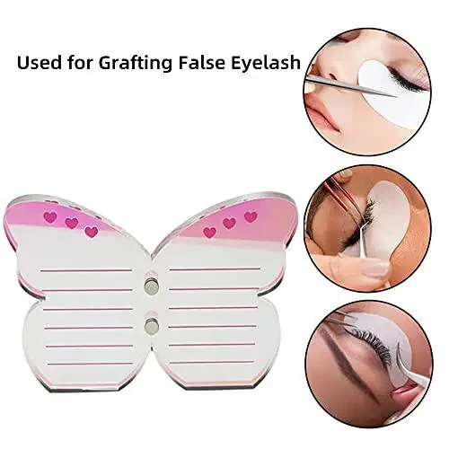 Grafting False Eyelash Acrylic Extension Pallet, Eyelash Extension Tweezers Plate Pad Makeup Palette Individual Training Tools Butterfly-shaped (Dazzling(5.9x3.9inch)) - 2