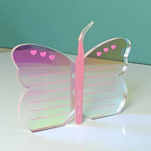 Grafting False Eyelash Acrylic Extension Pallet, Eyelash Extension Tweezers Plate Pad Makeup Palette Individual Training Tools Butterfly-shaped (Dazzling(5.9x3.9inch)) - 4