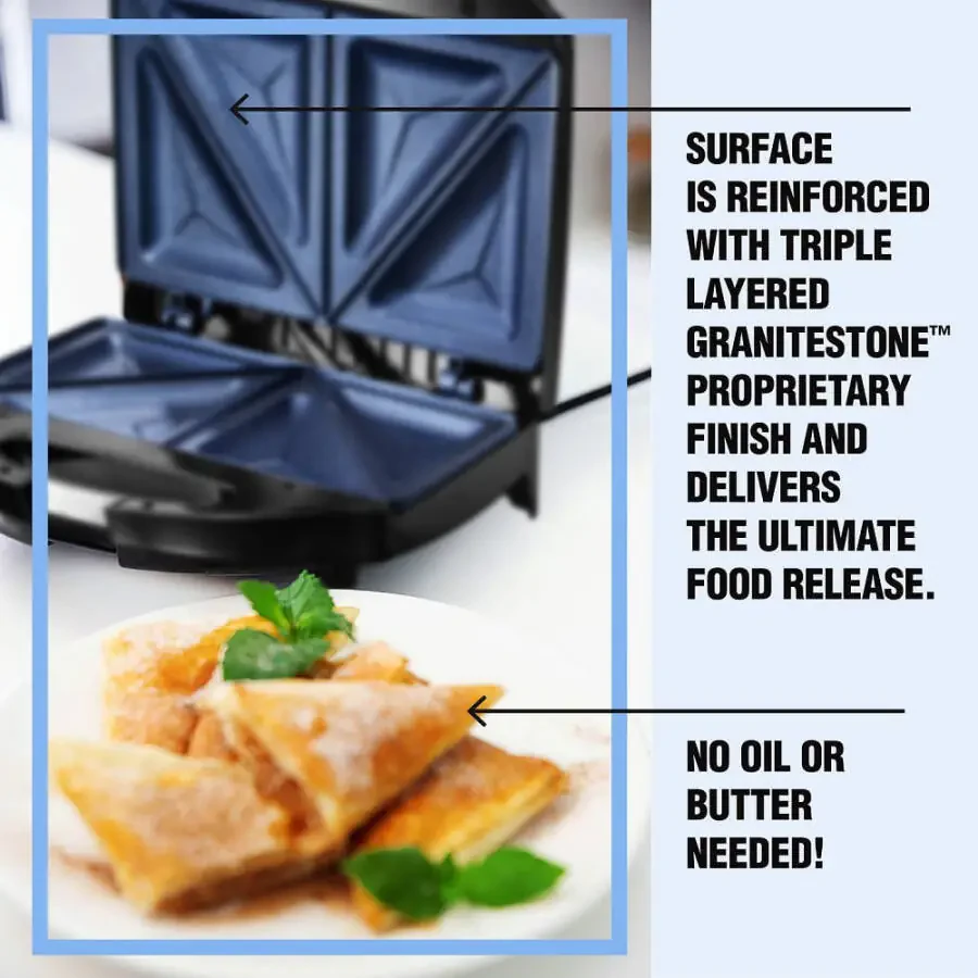 Granitestone Diamond Blue Sandwich Maker, Toaster and Electric Panini Grill with Ultra Nonstick Copper Surface Makes 2 Sandwiches in Minutes, Easy Clean up - 4