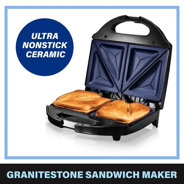 Granitestone Diamond Blue Sandwich Maker, Toaster and Electric Panini Grill with Ultra Nonstick Copper Surface Makes 2 Sandwiches in Minutes, Easy Clean up - 5