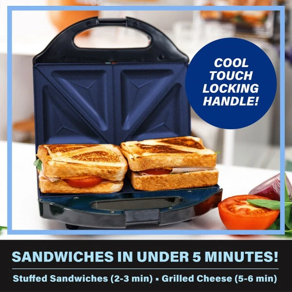 Granitestone Diamond Blue Sandwich Maker, Toaster and Electric Panini Grill with Ultra Nonstick Copper Surface Makes 2 Sandwiches in Minutes, Easy Clean up - 8