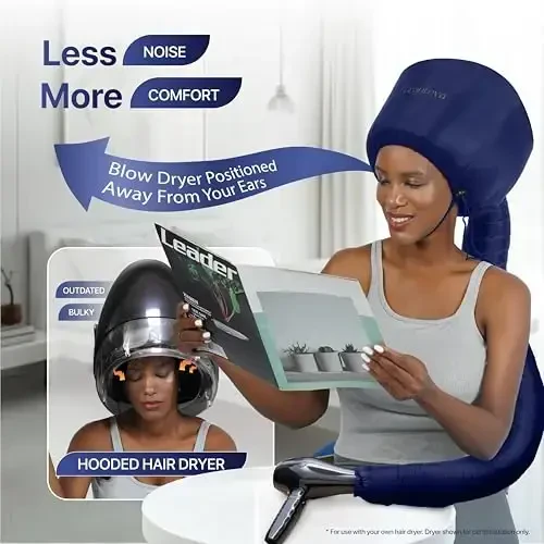 Granteva Hair Dryer Bonnet w/A Headband Integrated That Reduces Heat Around Ears & Neck - Blow Dryer AttacModazoneent for Hair Dryer, Speeds Up Drying Time - 6